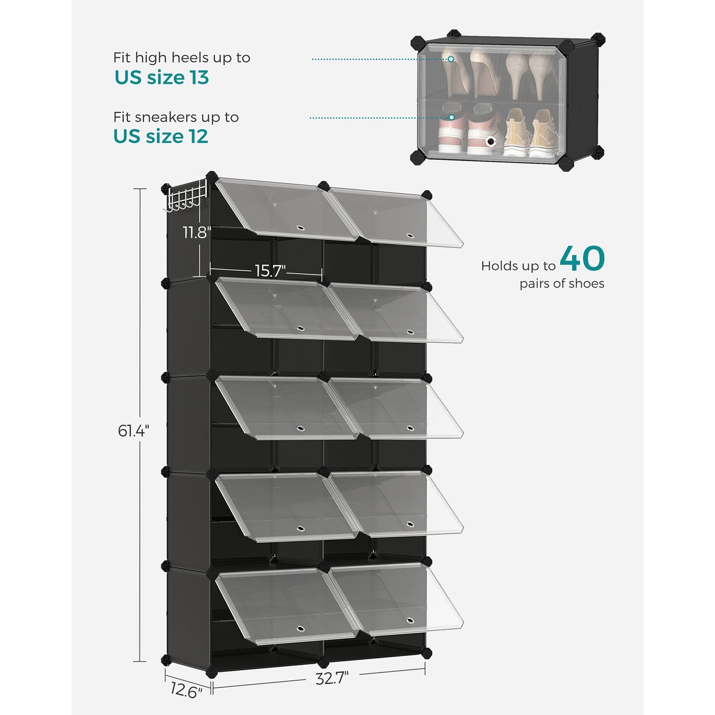 8 Cubes Shoe Organizer with Doors, Holds Up to 32 Pair of Shoes - image 35