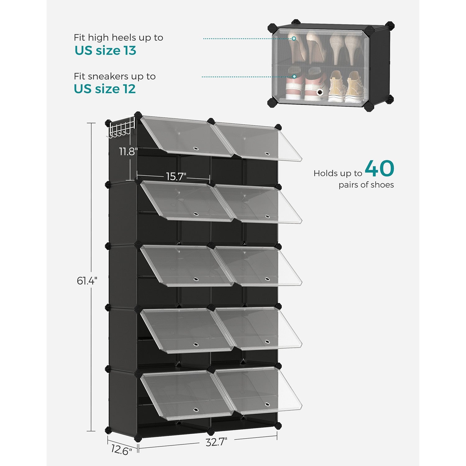 8 Cubes Shoe Organizer with Doors, Holds Up to 32 Pair of Shoes - image 35