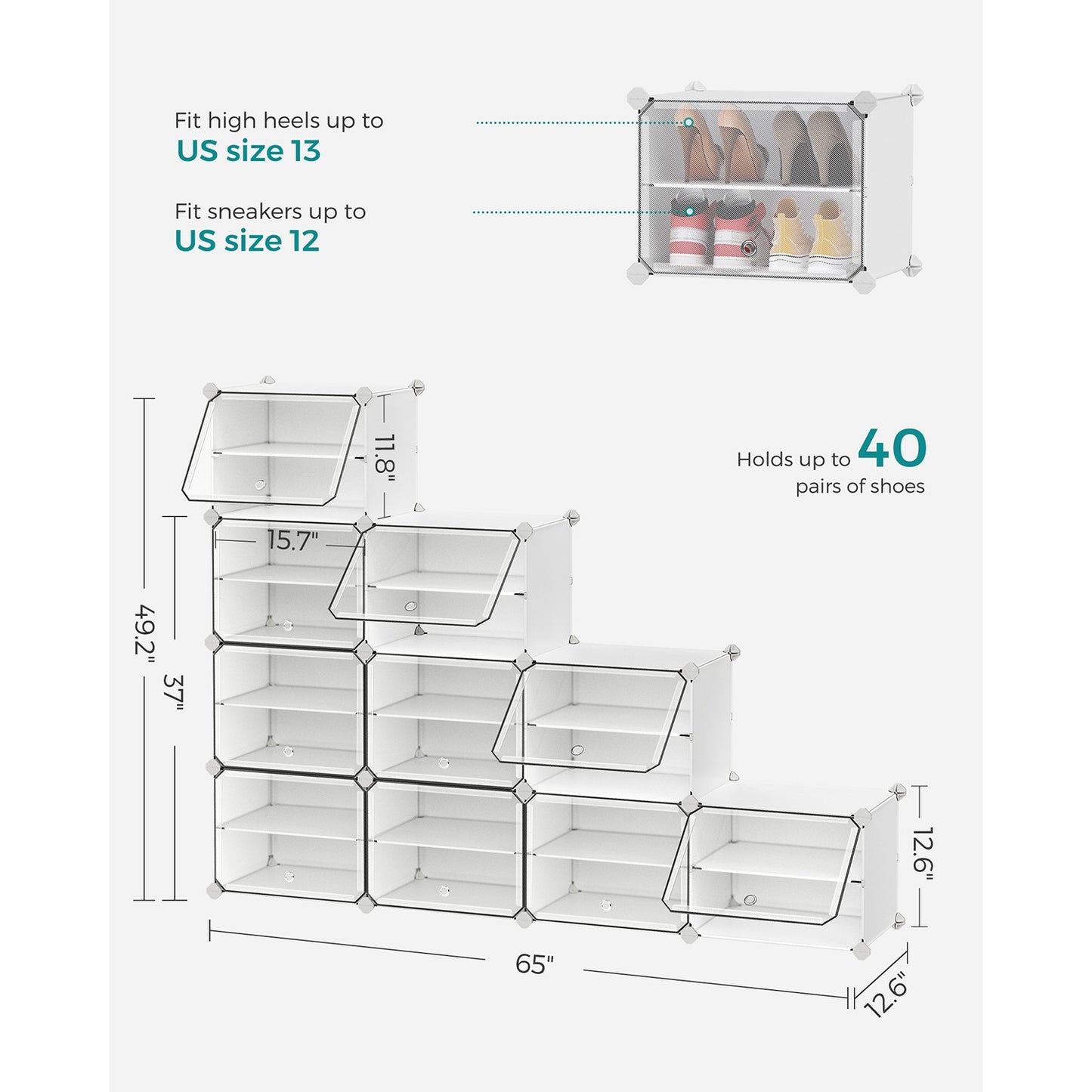 8 Cubes Shoe Organizer with Doors, Holds Up to 32 Pair of Shoes - image 37
