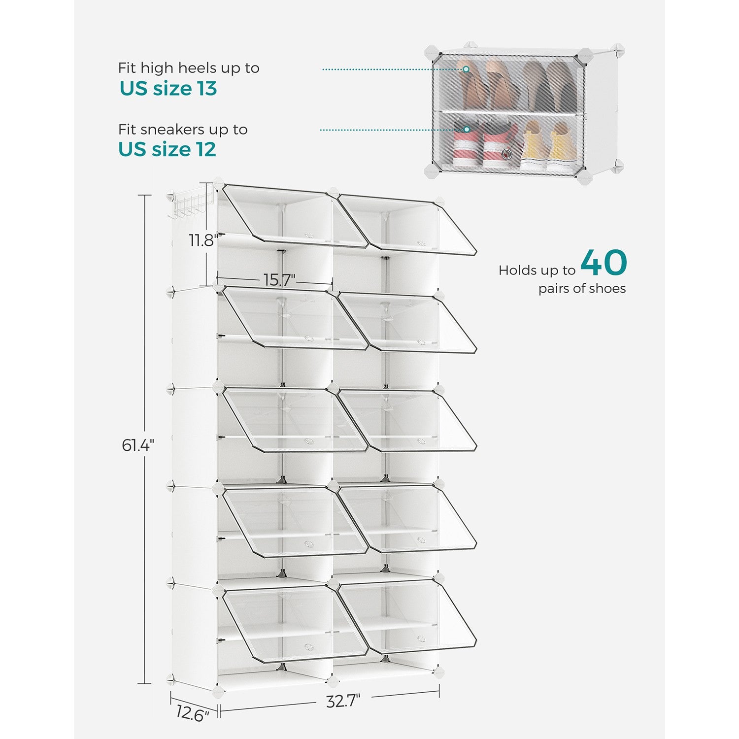 8 Cubes Shoe Organizer with Doors, Holds Up to 32 Pair of Shoes - image 46