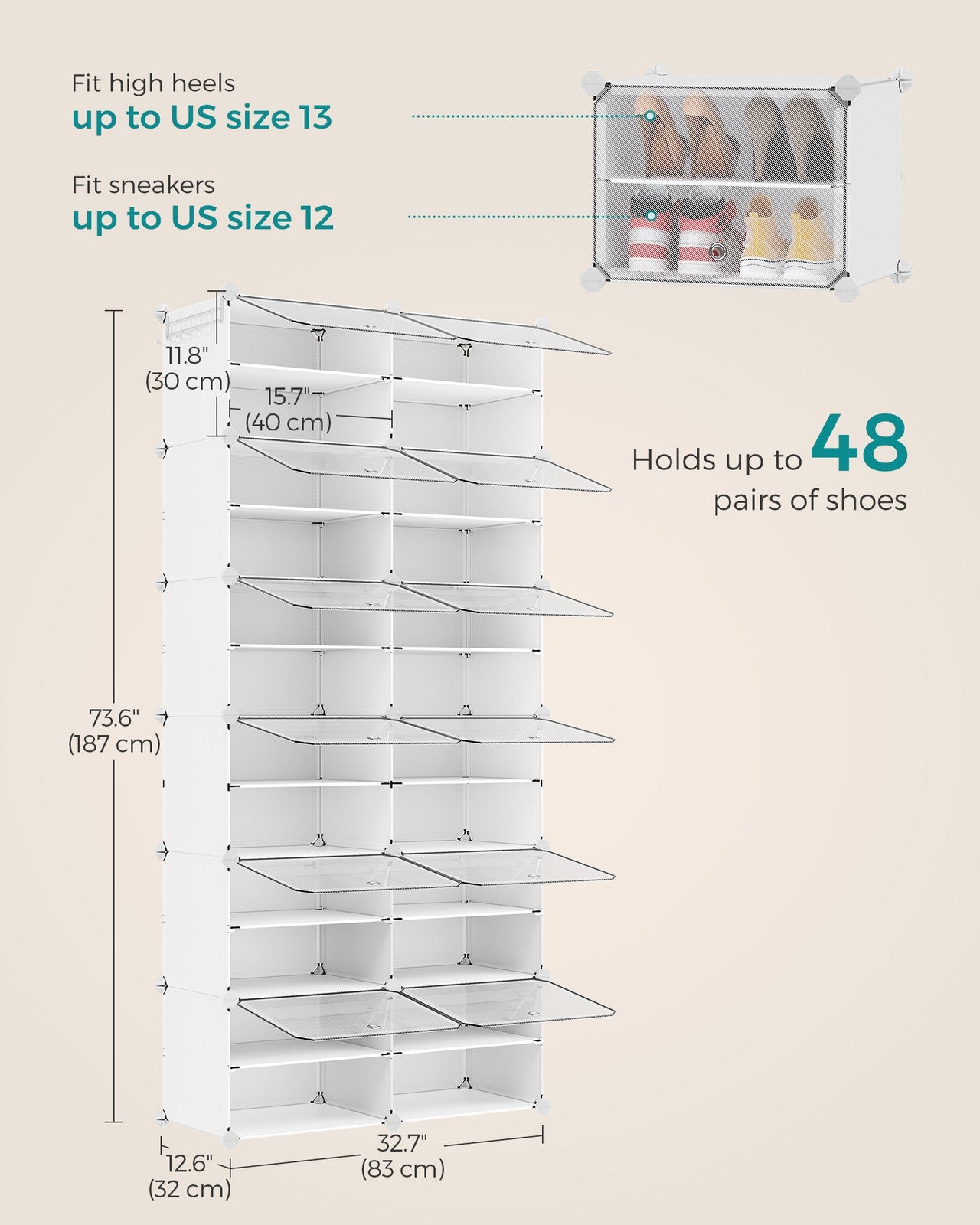 8 Cubes Shoe Organizer with Doors, Holds Up to 32 Pair of Shoes - image 75