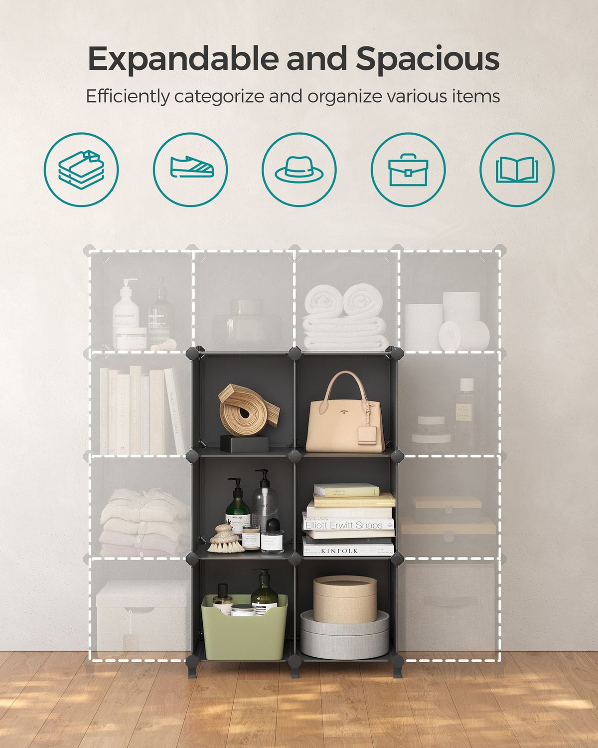 Cube Storage Organizer, 6-Cube Closet Storage Shelves, DIY Plastic Closet Cabinet