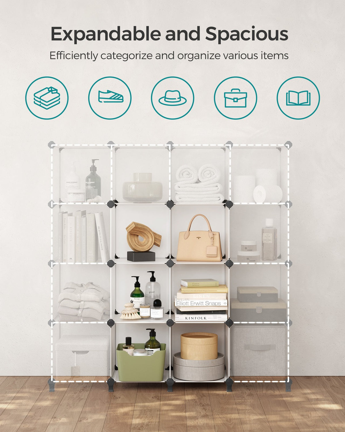 Cube Storage Organizer, 6-Cube Closet Storage Shelves, DIY Plastic Closet Cabinet