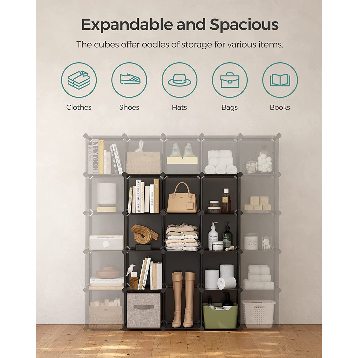 Cube Storage Organizer, 16-Cube Book Shelf, DIY Plastic Closet Cabinet