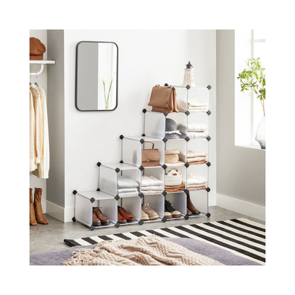 Shoe Rack, 15-Cube Modular Cube Storage, Space Saving DIY Plastic Shoe Organizer Units