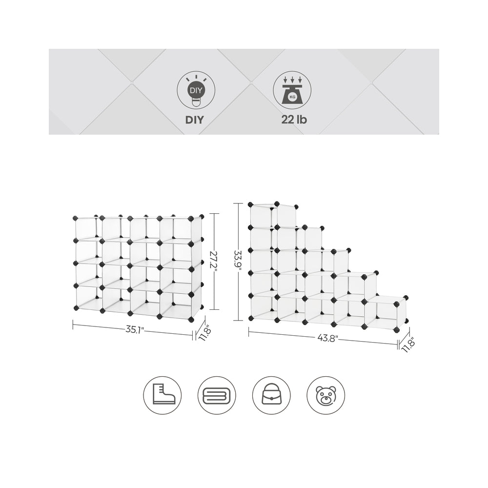 Shoe Rack, 15-Cube Modular Cube Storage, Space Saving DIY Plastic Shoe Organizer Units