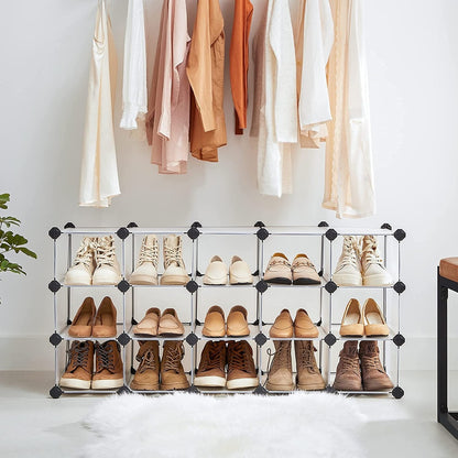 Shoe Rack, 15-Cube Modular Cube Storage, Space Saving DIY Plastic Shoe Organizer Units