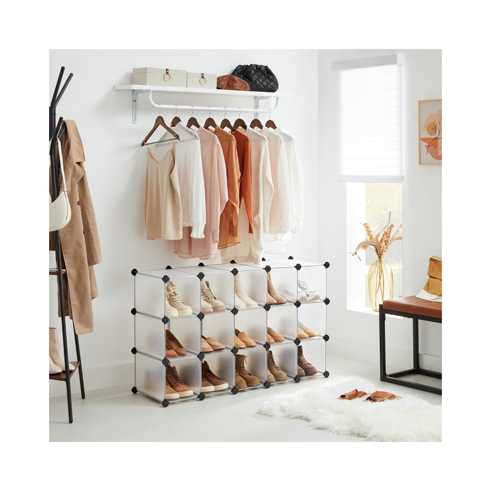 Shoe Rack, 15-Cube Modular Cube Storage, Space Saving DIY Plastic Shoe Organizer Units