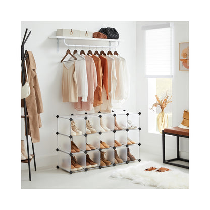 Shoe Rack, 15-Cube Modular Cube Storage, Space Saving DIY Plastic Shoe Organizer Units