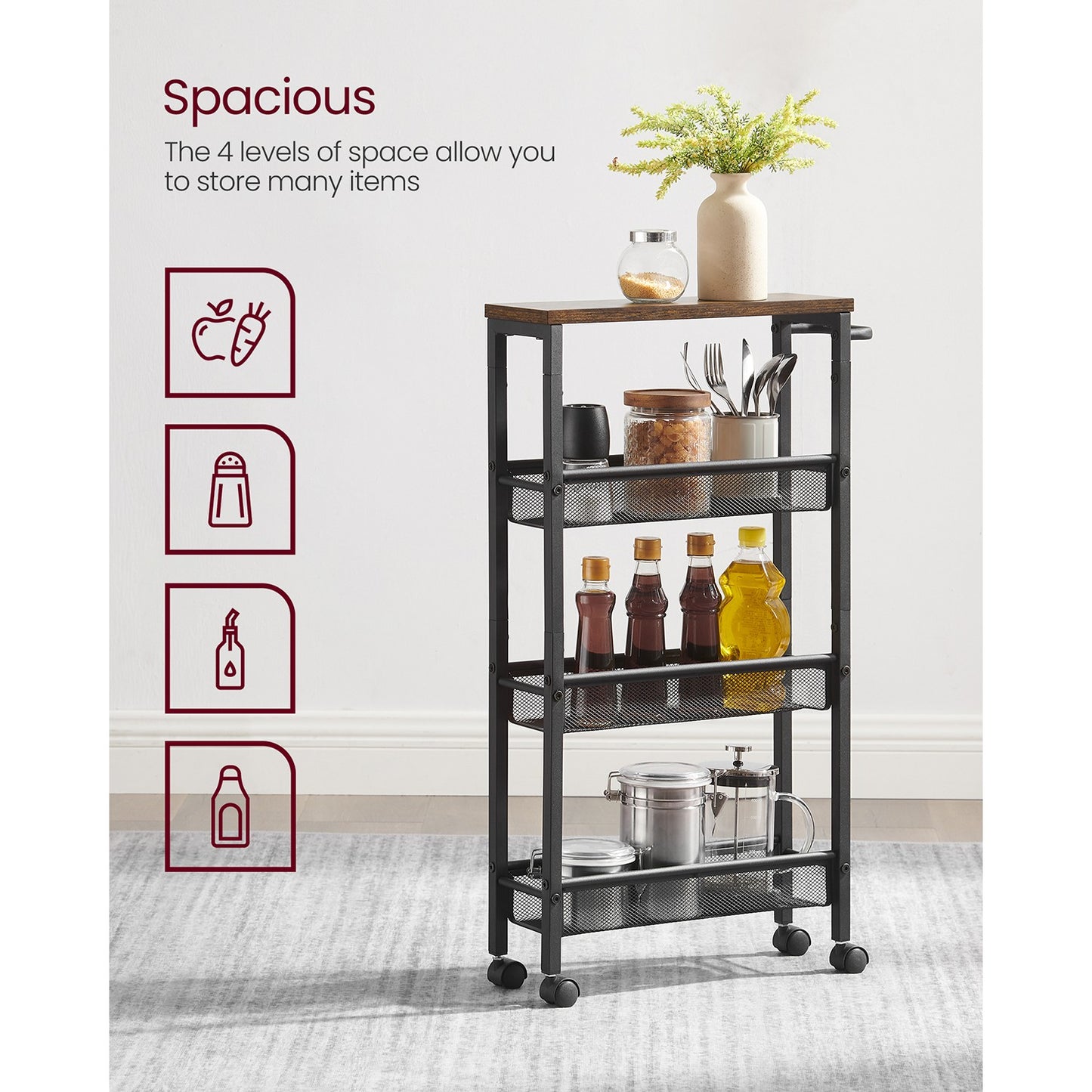 4-Tier Slim Rolling Storage Cart - image 5
