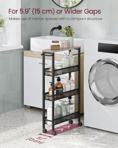 4-Tier Slim Rolling Storage Cart - HWLEXTRA 