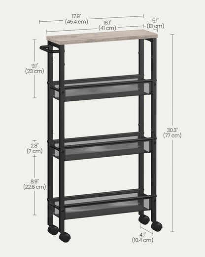 4-Tier Slim Rolling Storage Cart - HWLEXTRA 