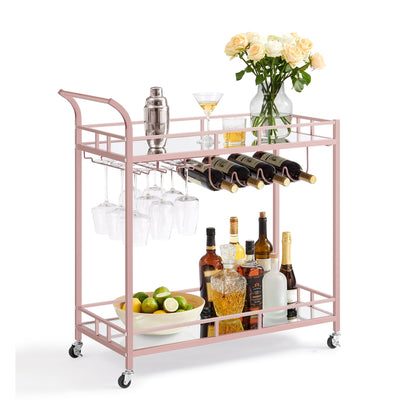 Home Bar Serving Cart with 2 Mirrored Shelves