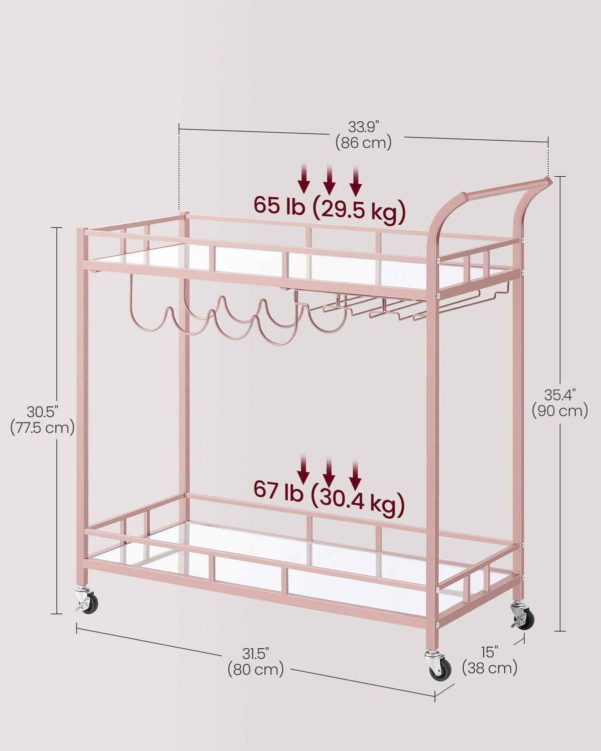 Home Bar Serving Cart with 2 Mirrored Shelves