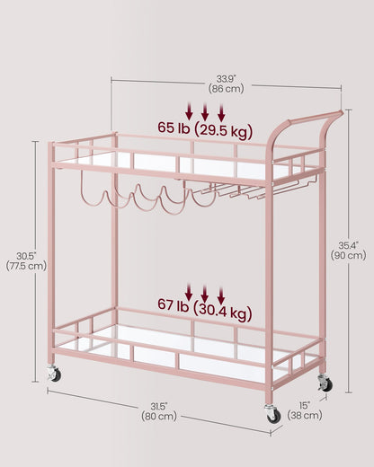 Home Bar Serving Cart with 2 Mirrored Shelves