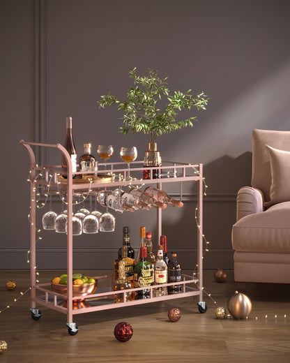 Home Bar Serving Cart with 2 Mirrored Shelves
