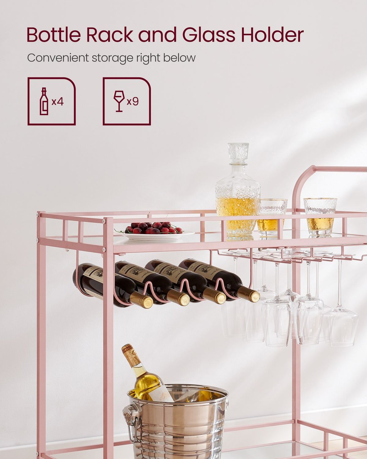 Home Bar Serving Cart with 2 Mirrored Shelves
