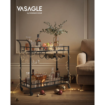 Home Bar Serving Cart with 2 Mirrored Shelves