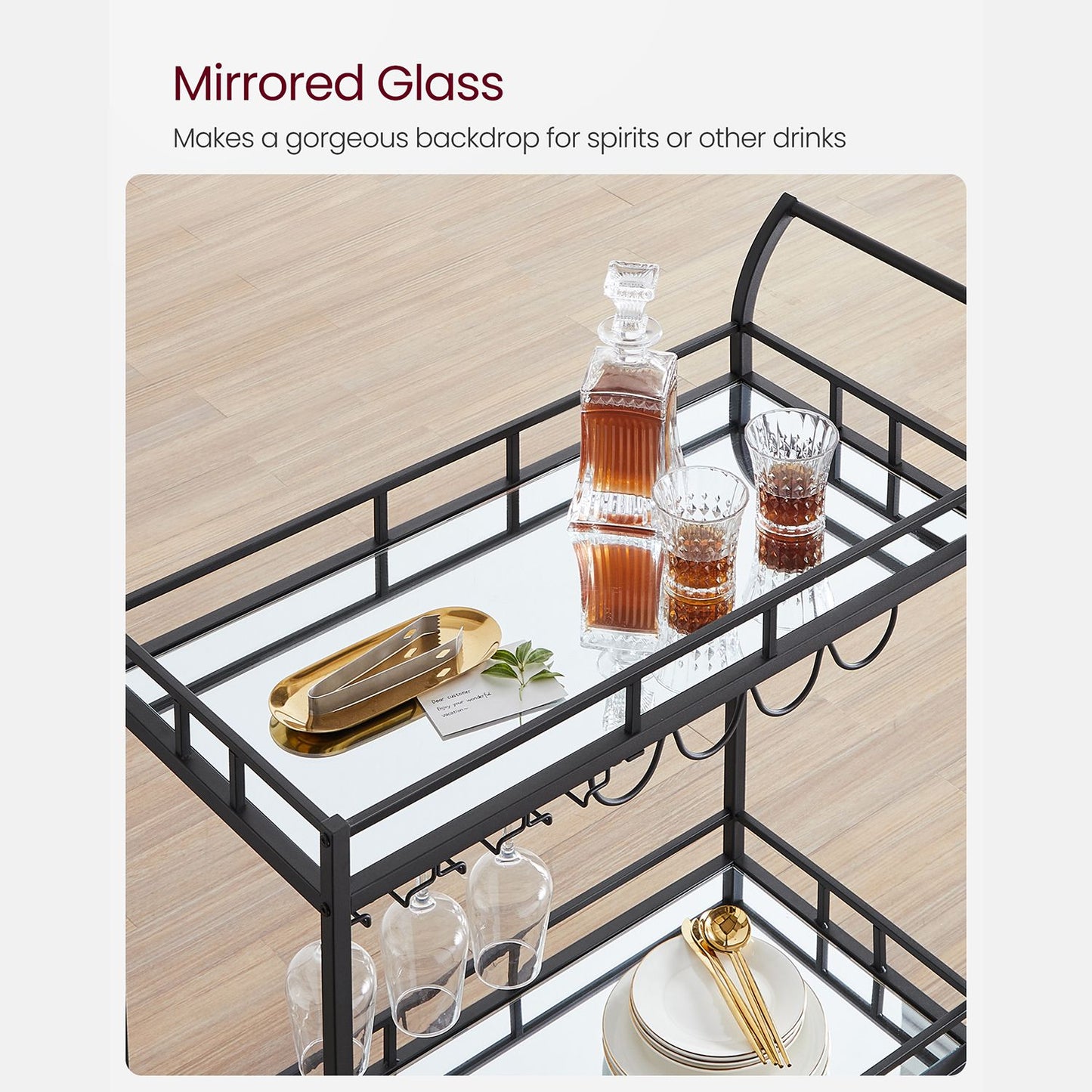 Home Bar Serving Cart with 2 Mirrored Shelves