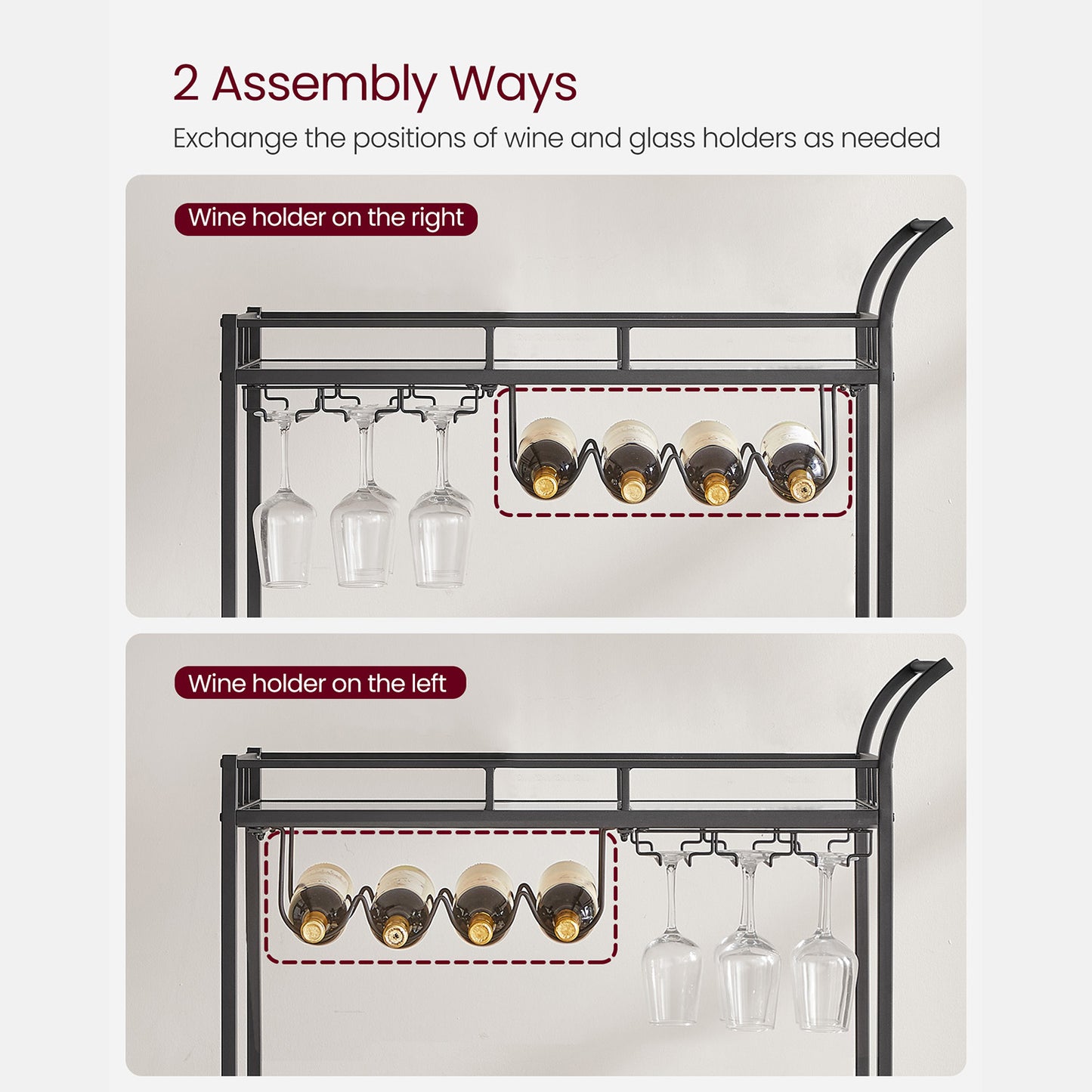 Home Bar Serving Cart with 2 Mirrored Shelves