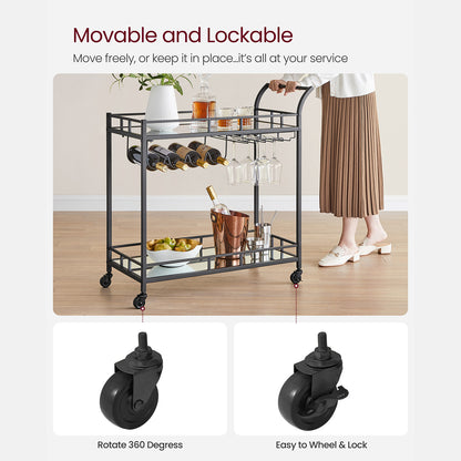 Home Bar Serving Cart with 2 Mirrored Shelves