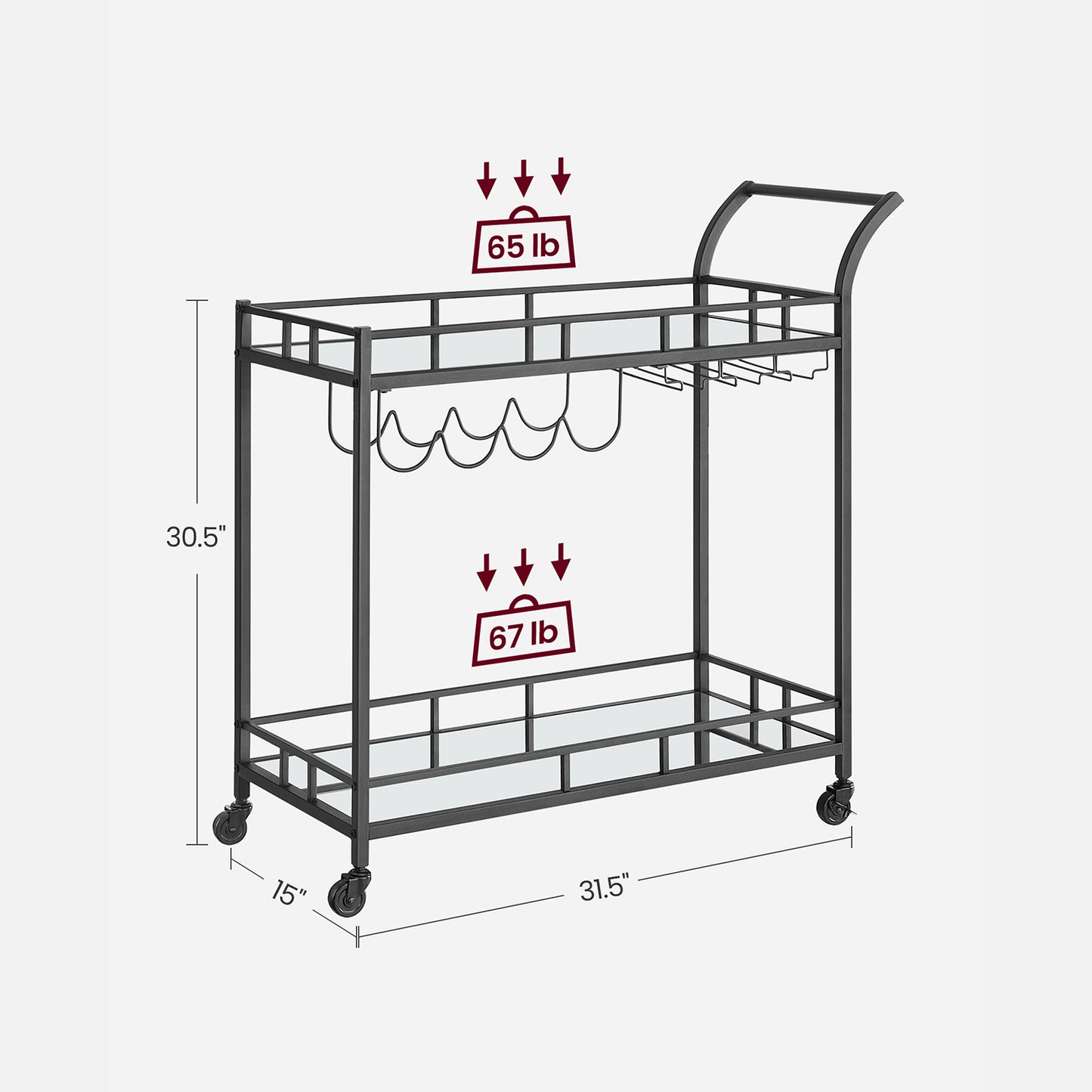 Home Bar Serving Cart with 2 Mirrored Shelves