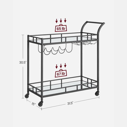 Home Bar Serving Cart with 2 Mirrored Shelves
