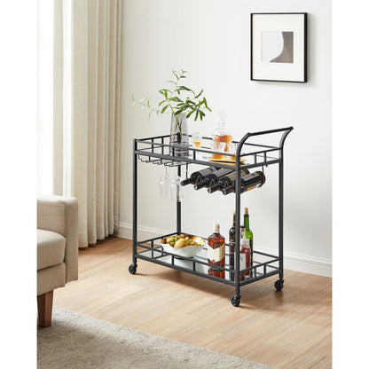 Home Bar Serving Cart with 2 Mirrored Shelves