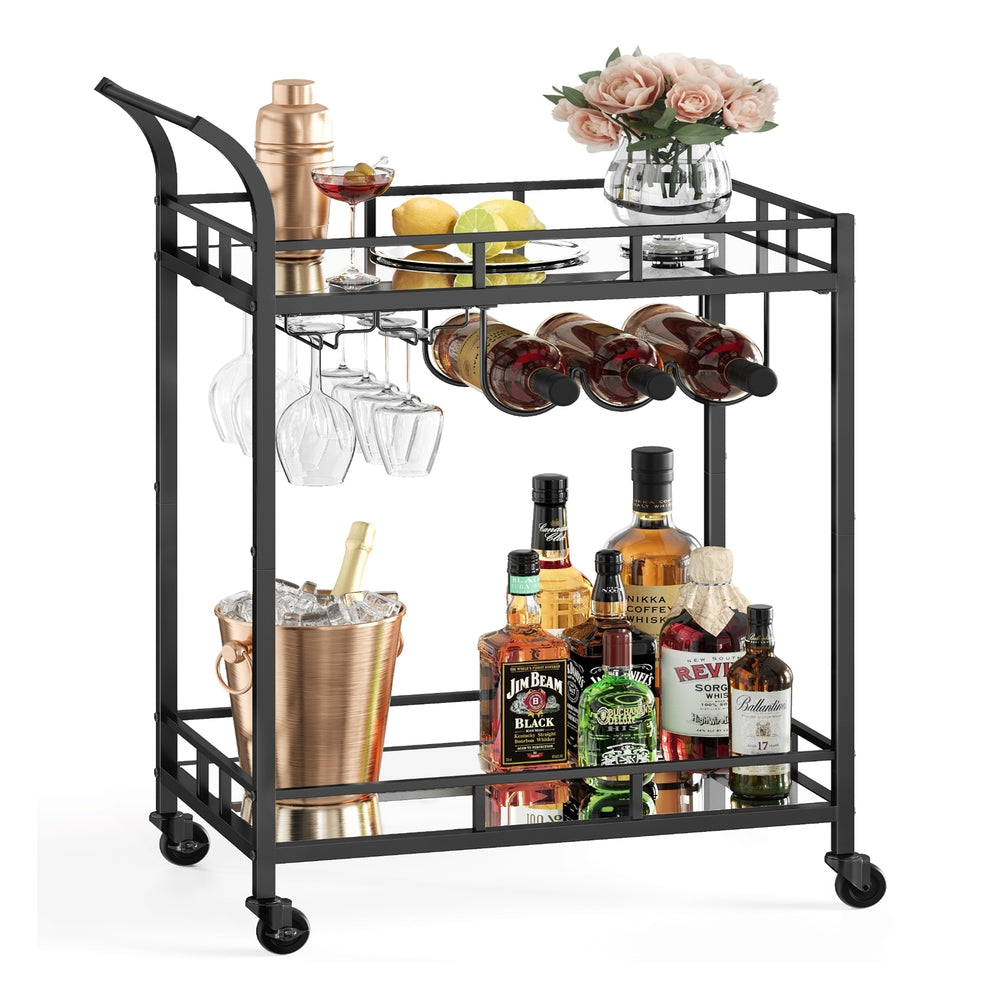 Home Bar Serving Cart with 2 Mirrored Shelves