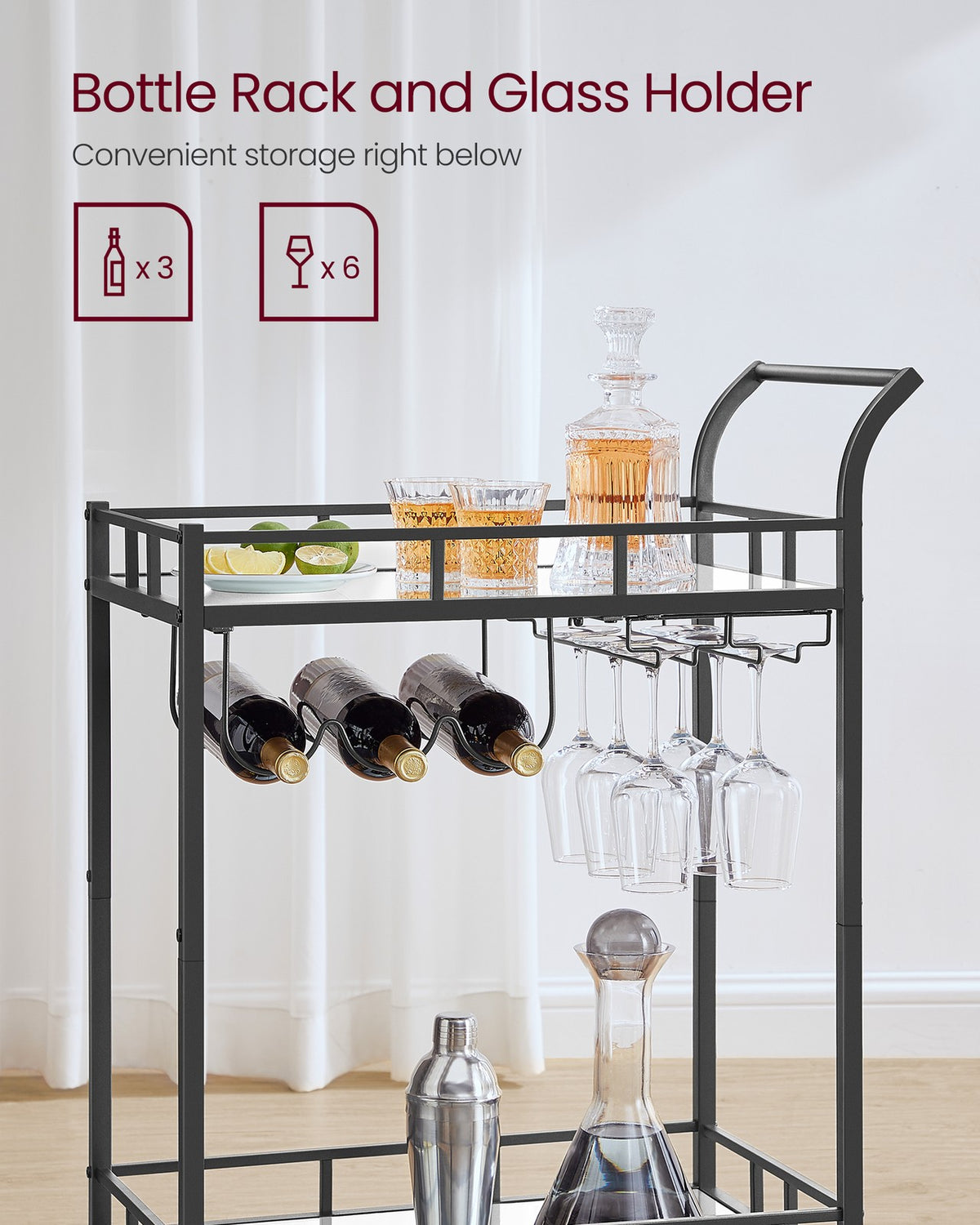 Home Bar Serving Cart with 2 Mirrored Shelves