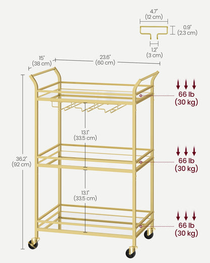 Home Bar Serving Cart with 3-Tier Shelf