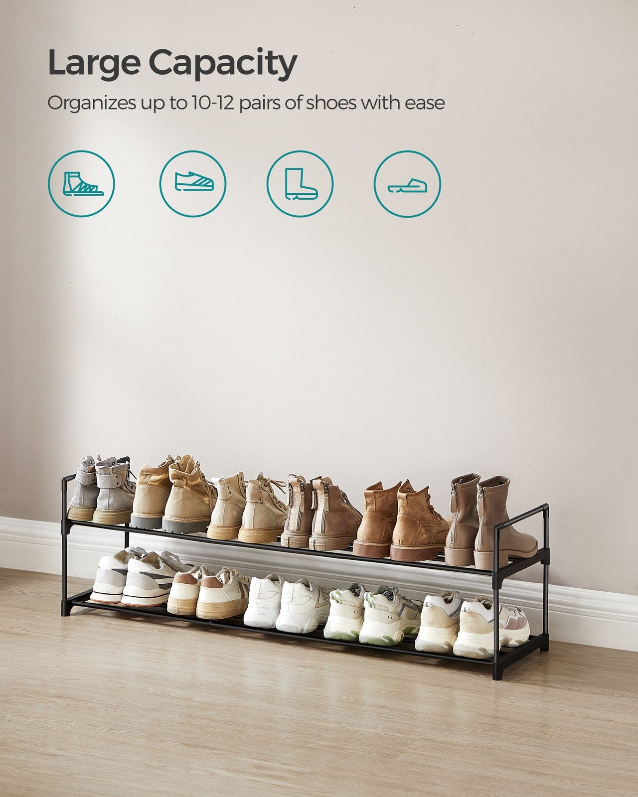 2 Tier Metal Shoe Rack for 12 Pairs of Shoes - image 3