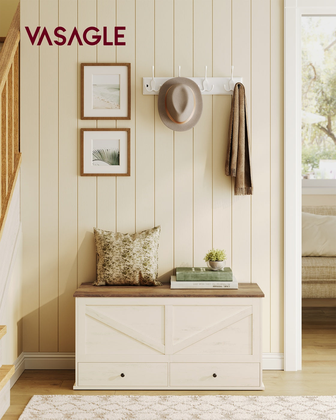 Farmhouse storage bench with fabric drawers for entryway or bedroom - image 2