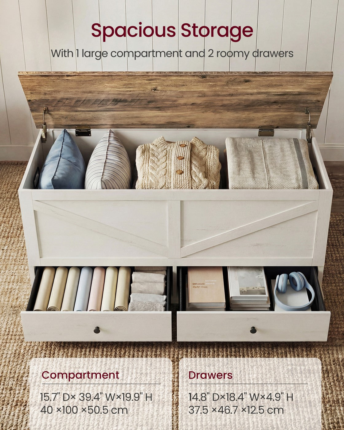 Farmhouse storage bench with fabric drawers for entryway or bedroom - image 3