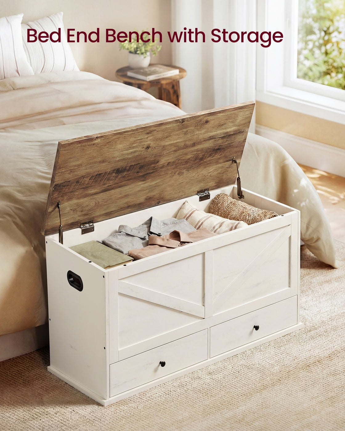 Farmhouse storage bench with fabric drawers for entryway or bedroom - image 4