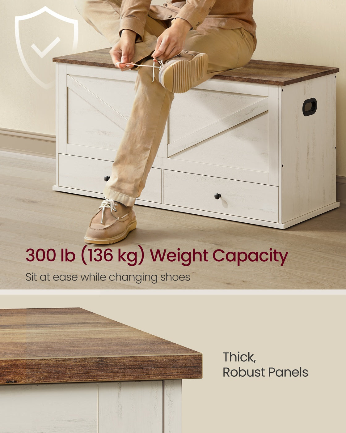 Farmhouse storage bench with fabric drawers for entryway or bedroom - image 6