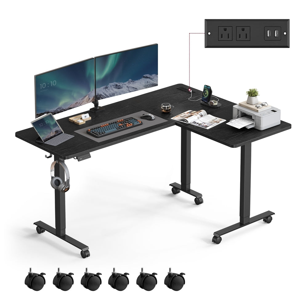 L-Shaped Electric Standing Desk with Power Outlets