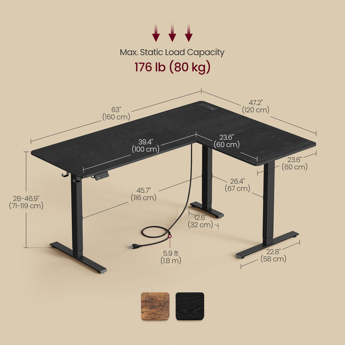 L-Shaped Electric Standing Desk with Power Outlets