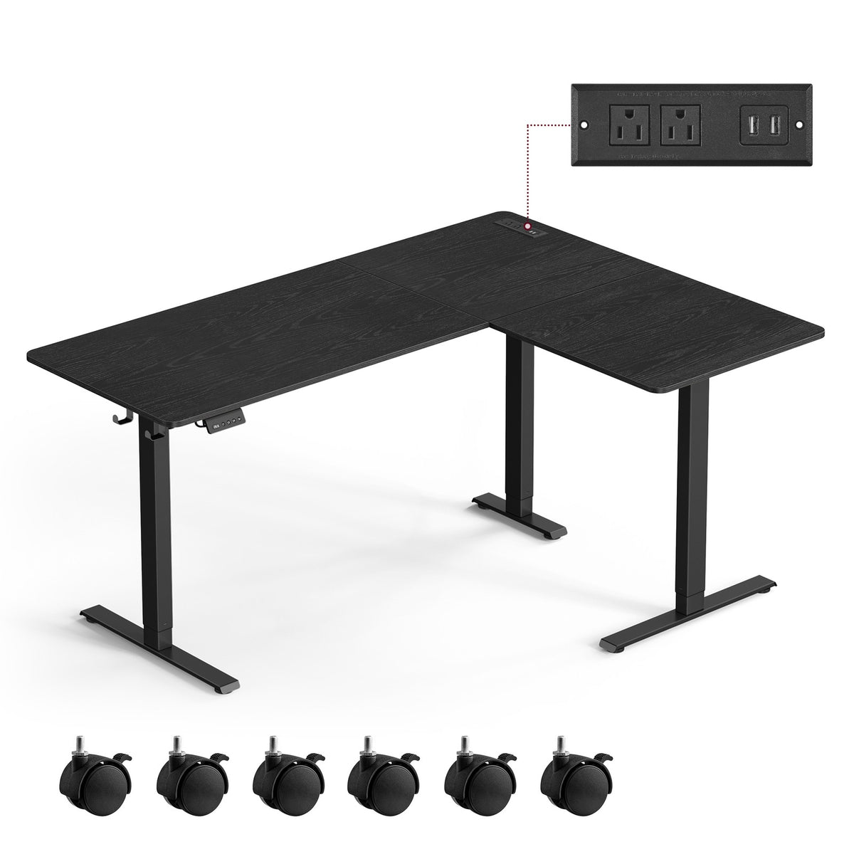 L-Shaped Electric Standing Desk with Power Outlets