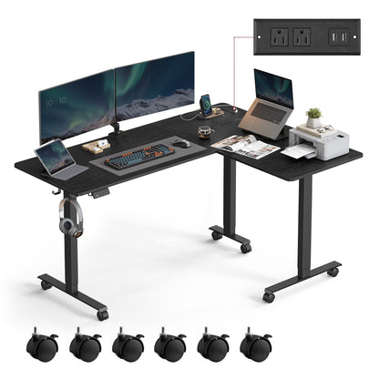 L-Shaped Electric Standing Desk with Power Outlets
