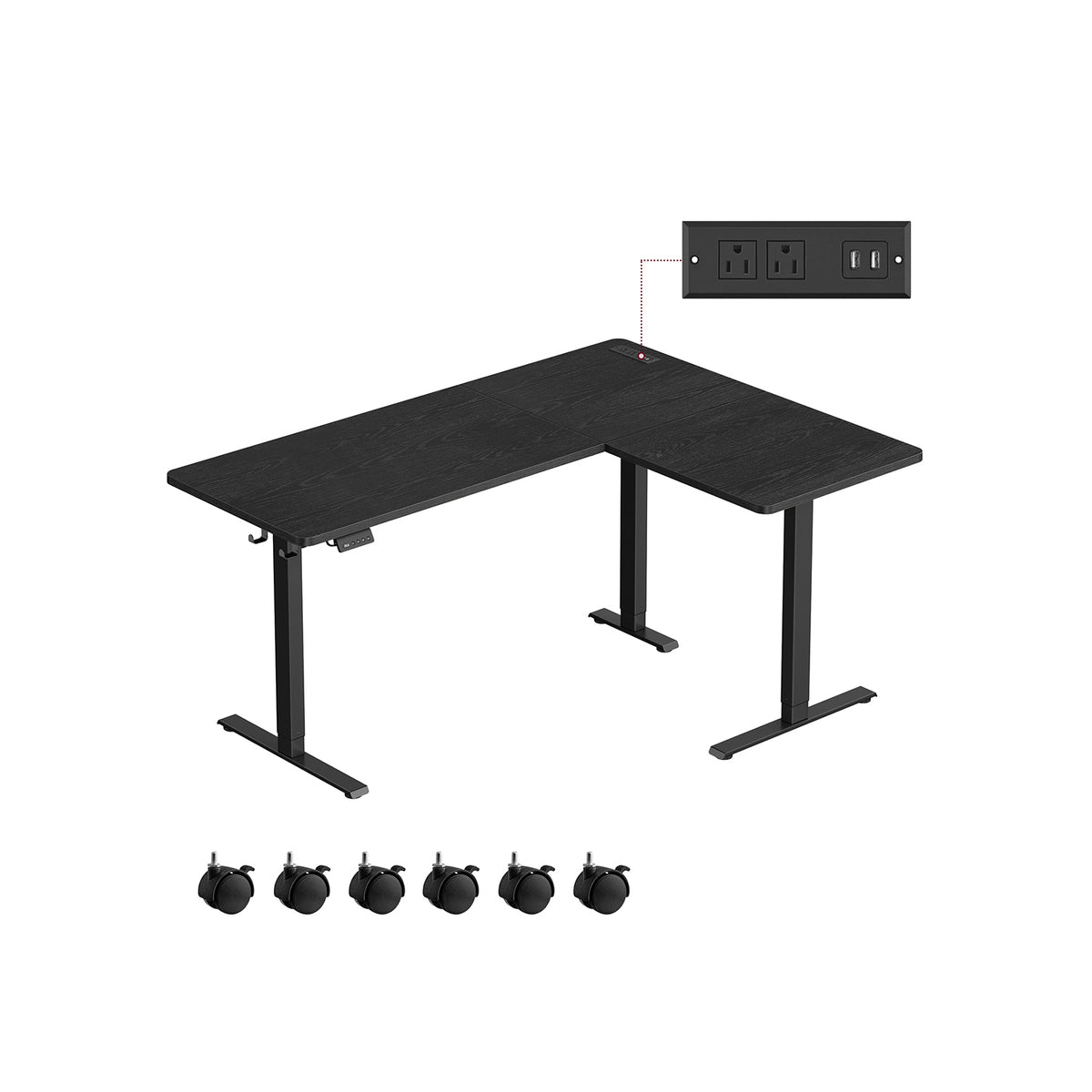 L-Shaped Electric Standing Desk with Power Outlets