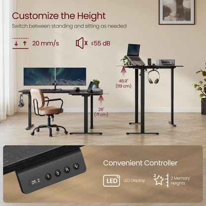 L-Shaped Electric Standing Desk with Power Outlets