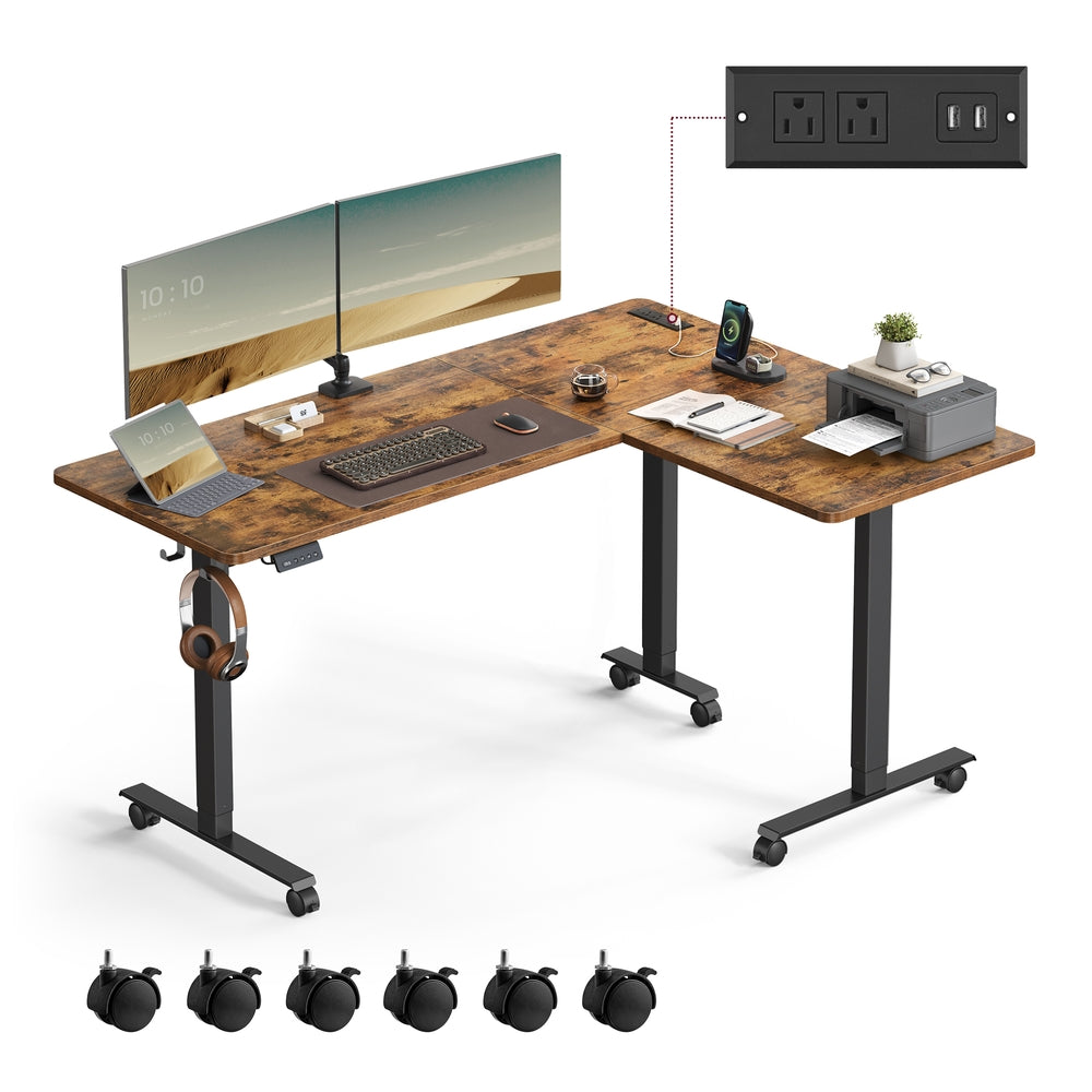 L-Shaped Electric Standing Desk with Power Outlets