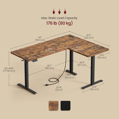 L-Shaped Electric Standing Desk with Power Outlets