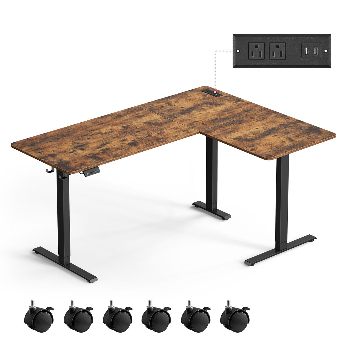 L-Shaped Electric Standing Desk with Power Outlets