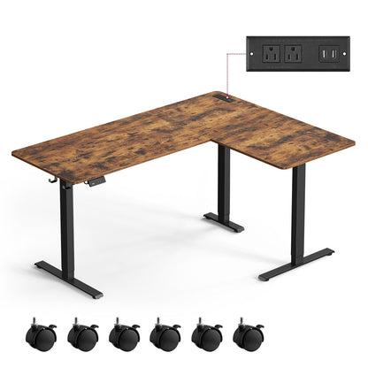 L-Shaped Electric Standing Desk with Power Outlets