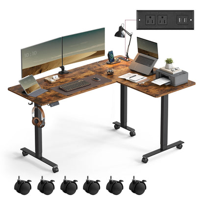 L-Shaped Electric Standing Desk with Power Outlets