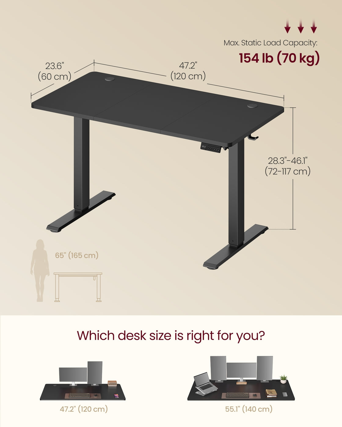 Electric Standing Desk 4 Memory Heights 47.2 x 23.6 Inches Rustic Brown - image 28