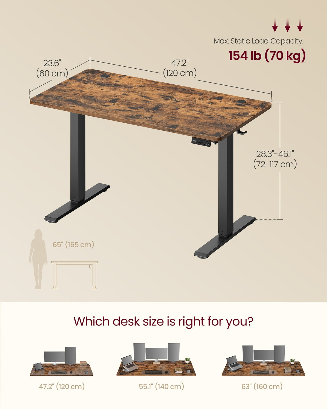 Electric Standing Desk 4 Memory Heights 47.2 x 23.6 Inches Rustic Brown - image 7