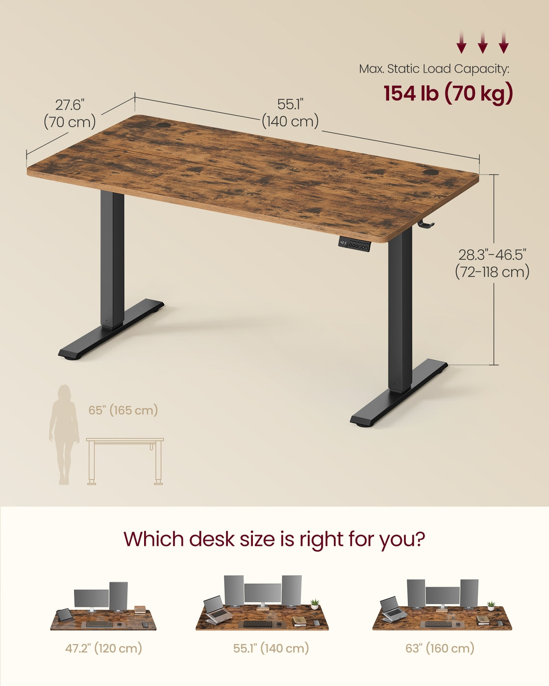 Electric Standing Desk 4 Memory Heights 47.2 x 23.6 Inches Rustic Brown - image 14
